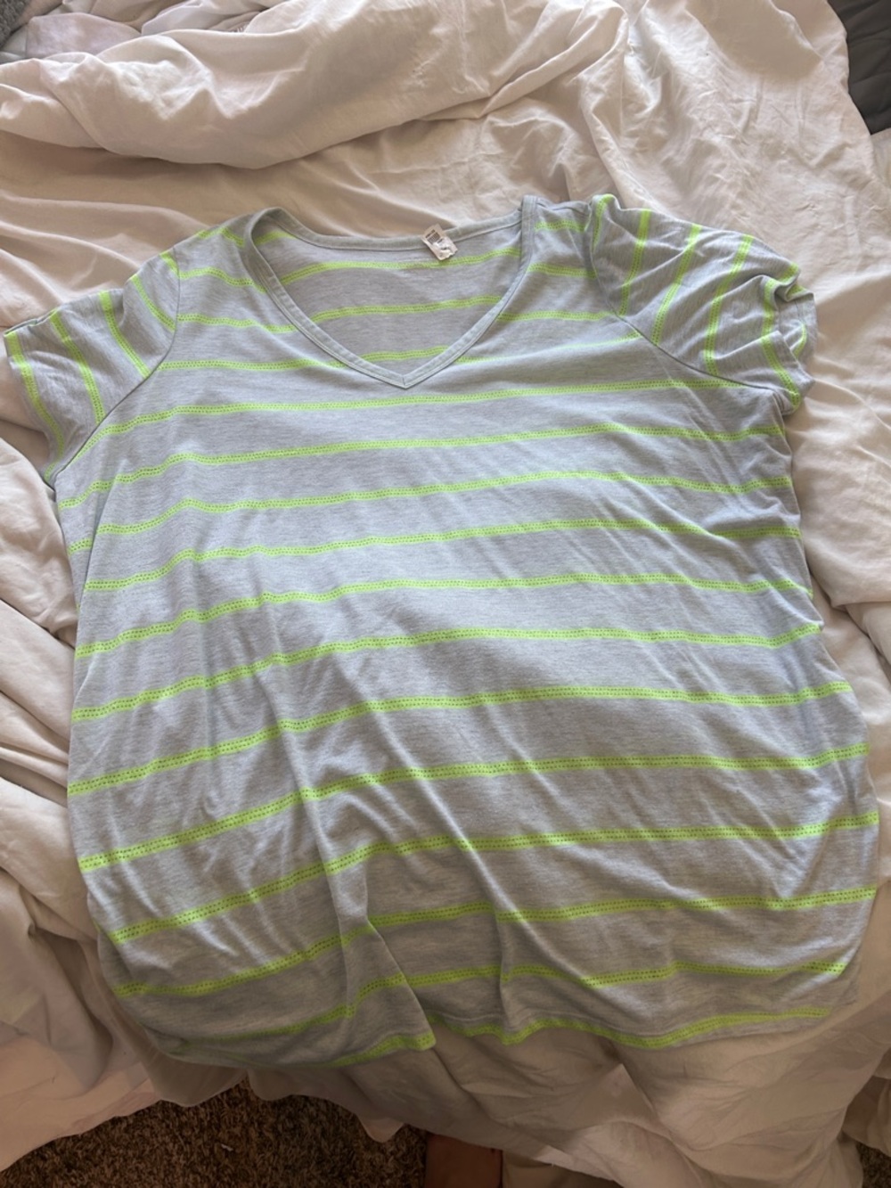 Lane Bryant Gray Tee with Neon Green Stripes